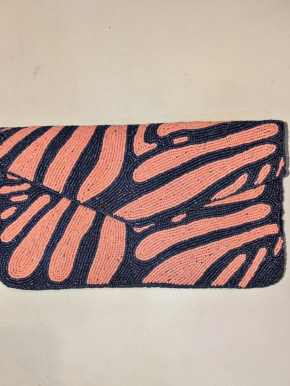 On 34th Beaded Clutch in Blue & Peachy Pink NWT